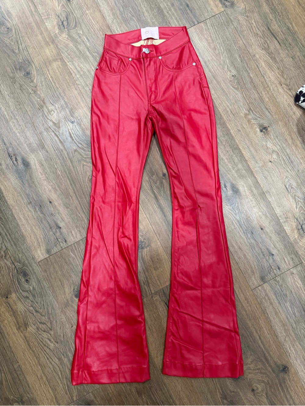 Revice Red Faux Leather Flared Pants